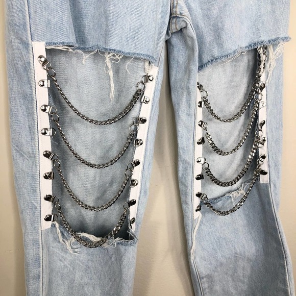 Carmar Galexia Hermia Straight Leg Jeans Cut Out Chain Knee Light Wash Size 27 - Picture 7 of 14